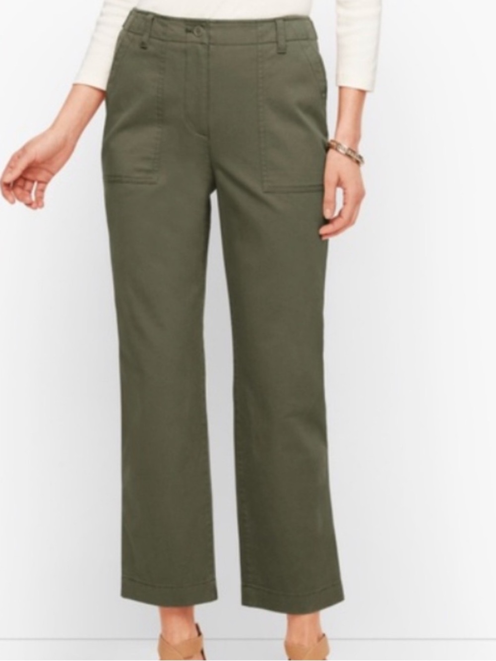 Talbots olive green high waisted patch pocket cropped pants size 12